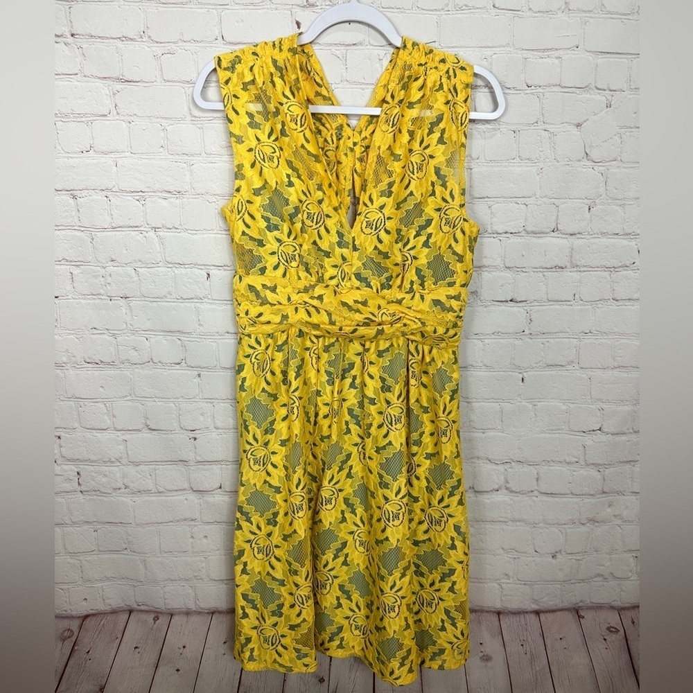 NWT Plenty TRACY REESE Anthropologie Yellow FLORAL LACE RUCHED NIKI Dress 6